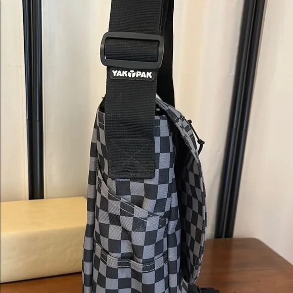 Yak Pak Black and Gray Messenger Bag with Checkered Design - Picture 6 of 7